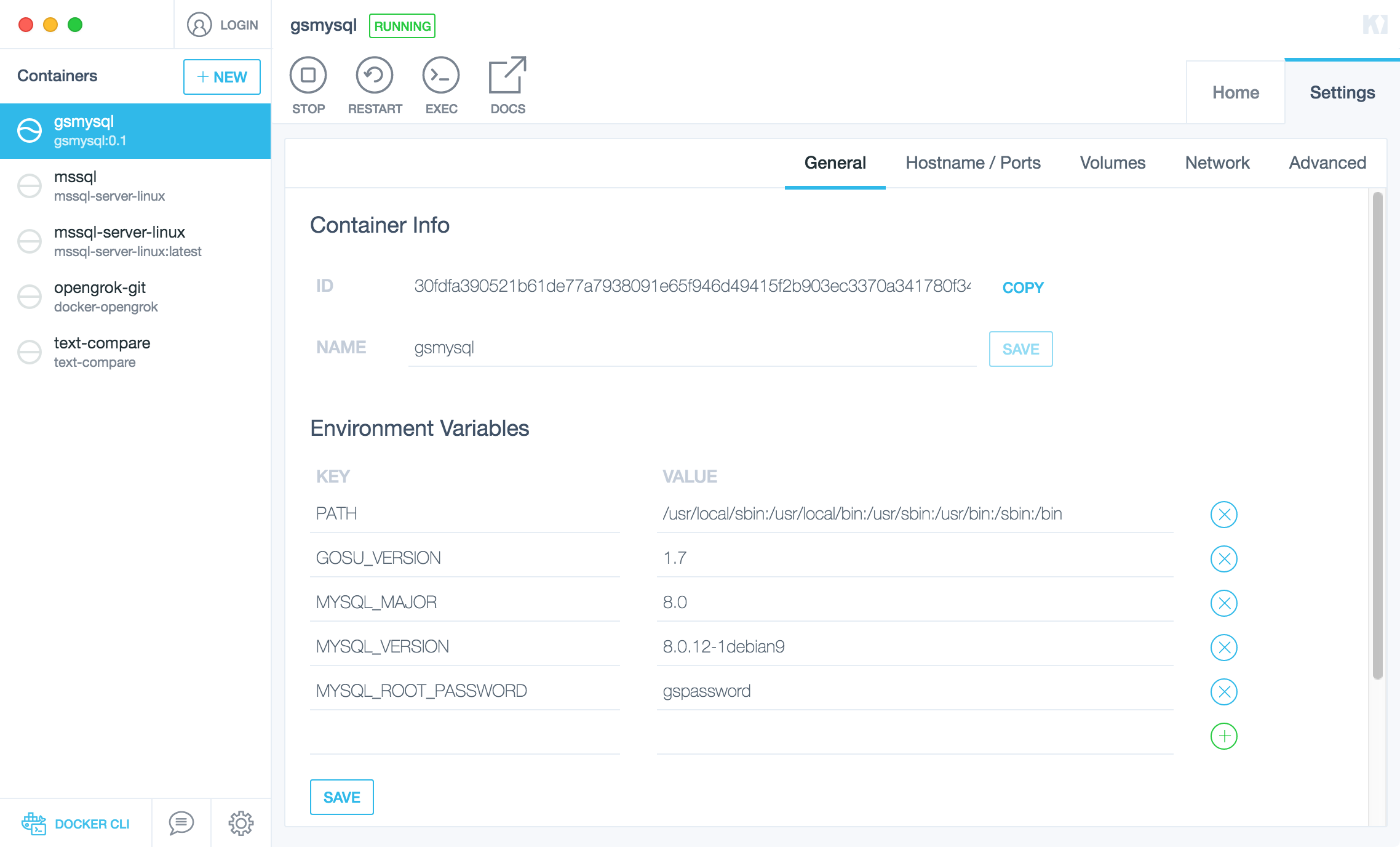 mysql docker on mac root